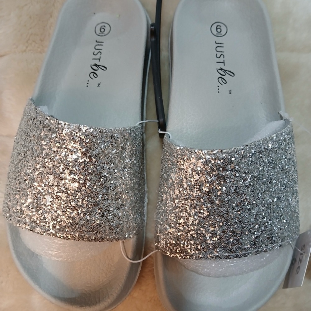 Just Be Silver Glitter Women's Slides